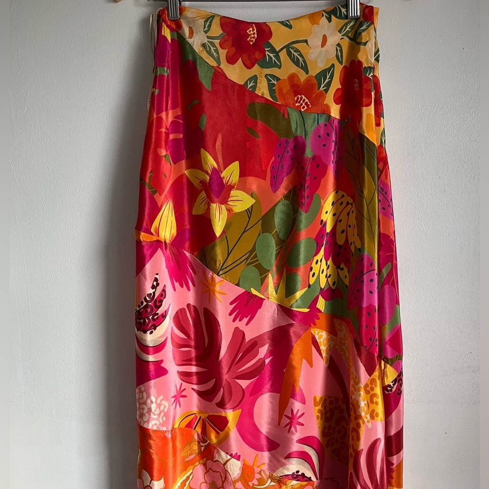 FARM RIO Silky Floral Orange Maxi Skirt - Picture 6 of 14